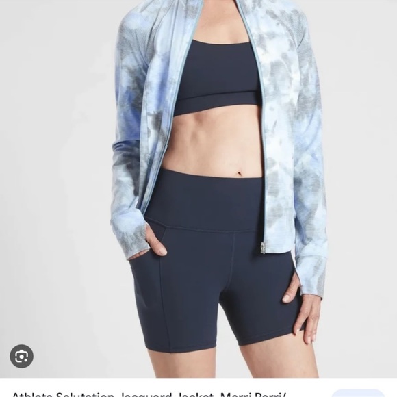 Athleta Jackets & Blazers - athleta salutation jacquard jacket brand new blue grey white XS